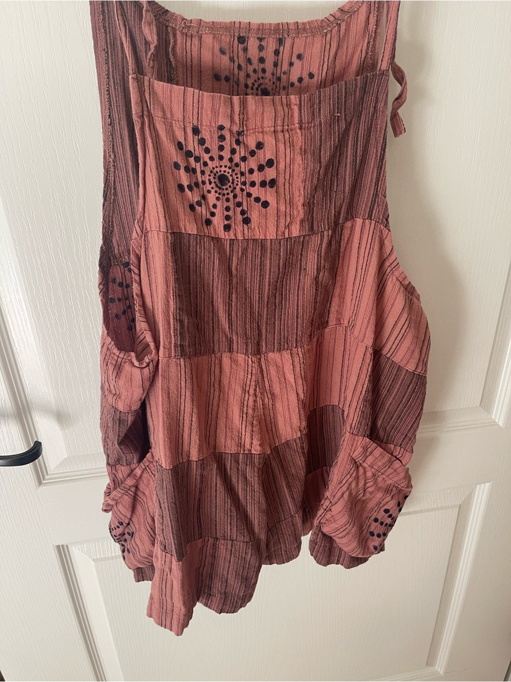 Earthbound Patchwork Romper Copper Tones . Three Pockets Motifs Sz L - Picture 2 of 4